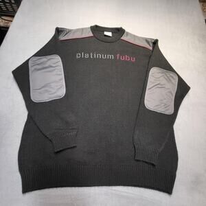 Platinum FUBU Sweater Mens Large Black Gray Patchwork Pullover Hip Hop Style